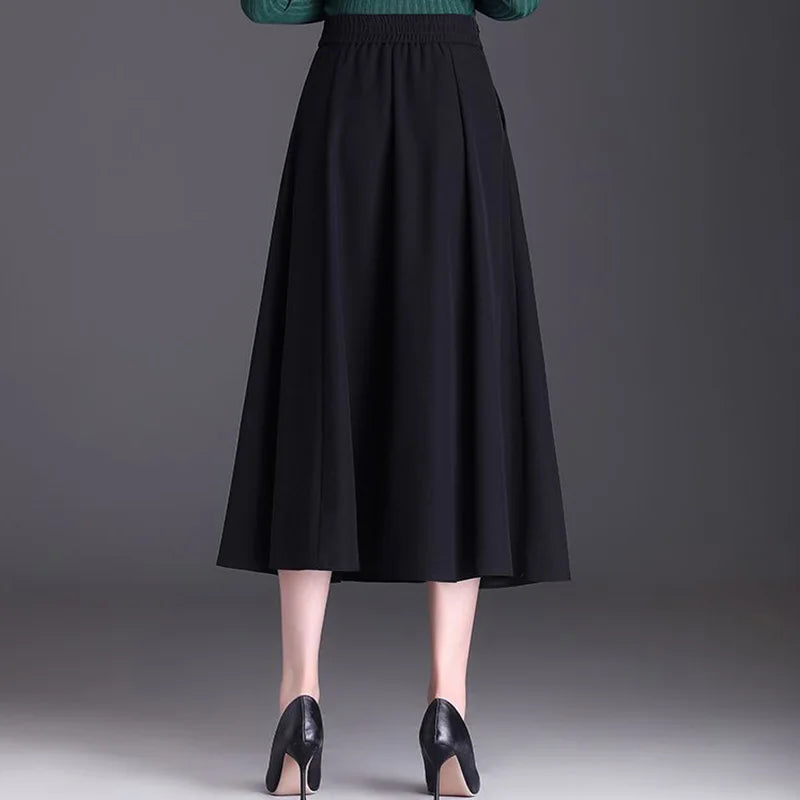 Fashion Loose Spliced Pockets Folds All-match Skirts Women's Clothing 2023 Autumn New Oversized Solid Color Office Lady Skirt