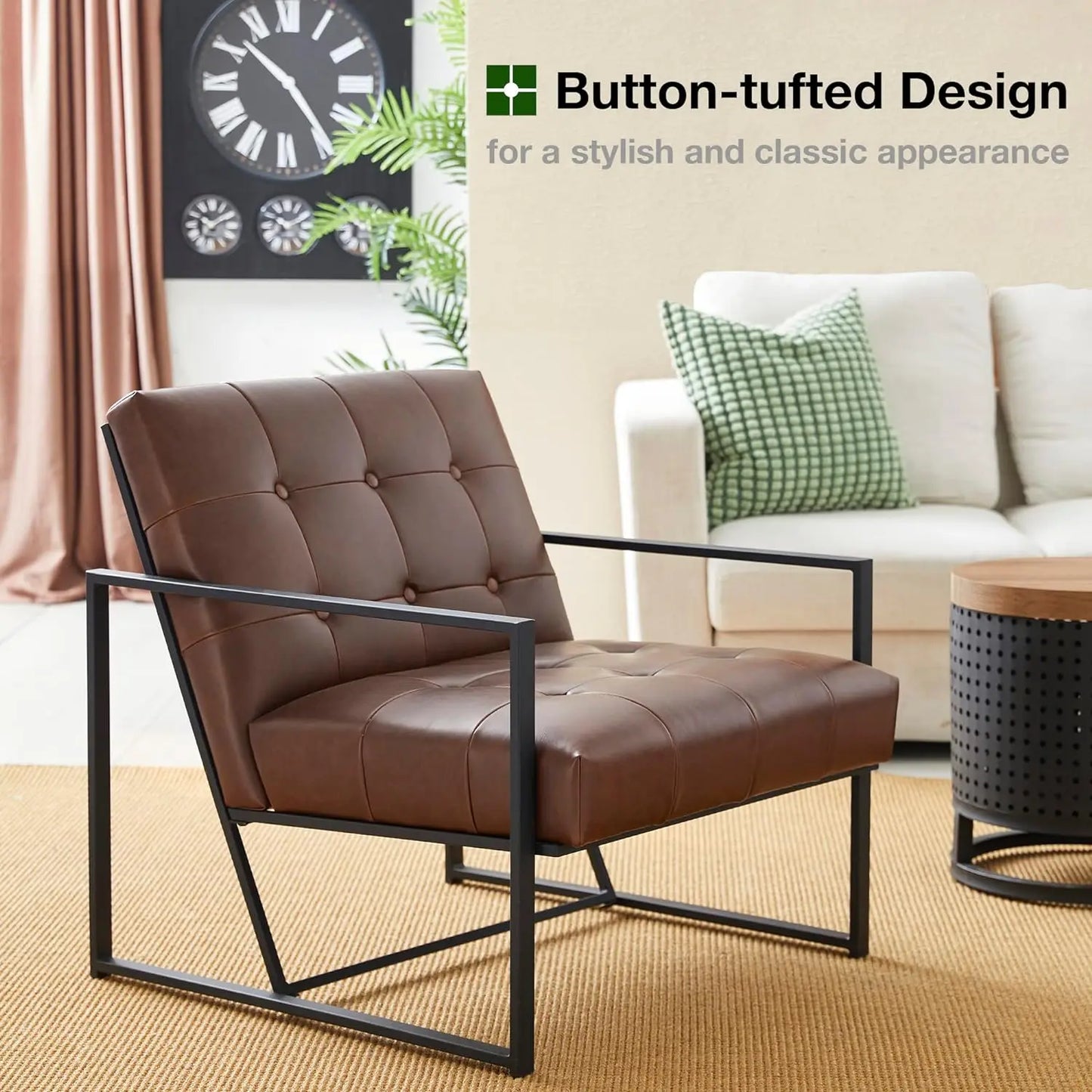 Mid Century Modern Accent Chair, Modern Living Room Chairs with Durable Metal Frame,PU Leather Cushioned, Reading Armchairs