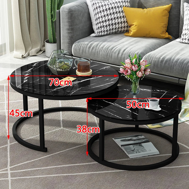 Coffee table home Extendable sofa tables living room furniture  light luxury side tables Nordic round glass end desk combination