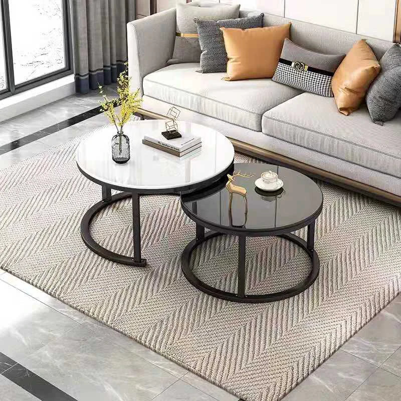 Coffee table home Extendable sofa tables living room furniture  light luxury side tables Nordic round glass end desk combination