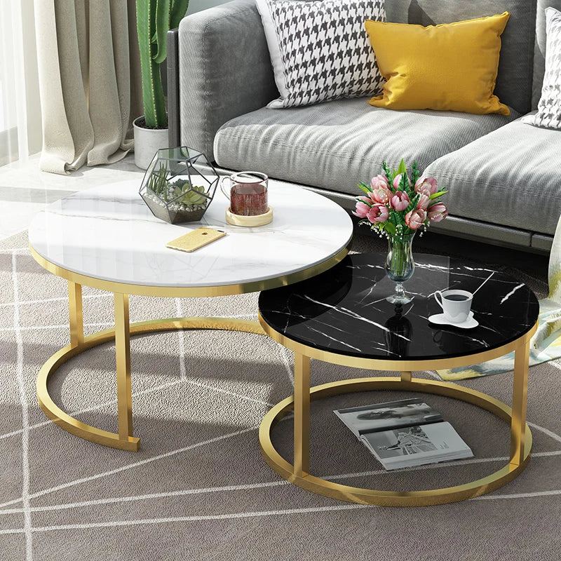 Coffee table home Extendable sofa tables living room furniture  light luxury side tables Nordic round glass end desk combination