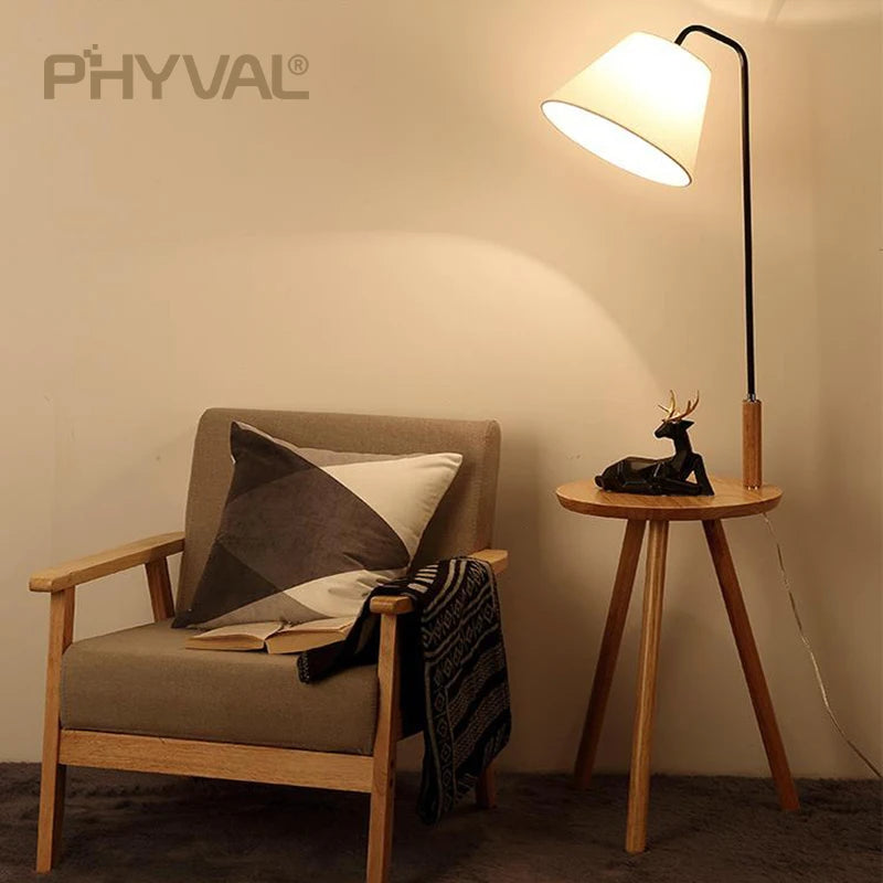 Floor Lamps Nordic modern Wooden Minimalist lighting fixture living room bedroom standing lamp fabric lampshade button switch