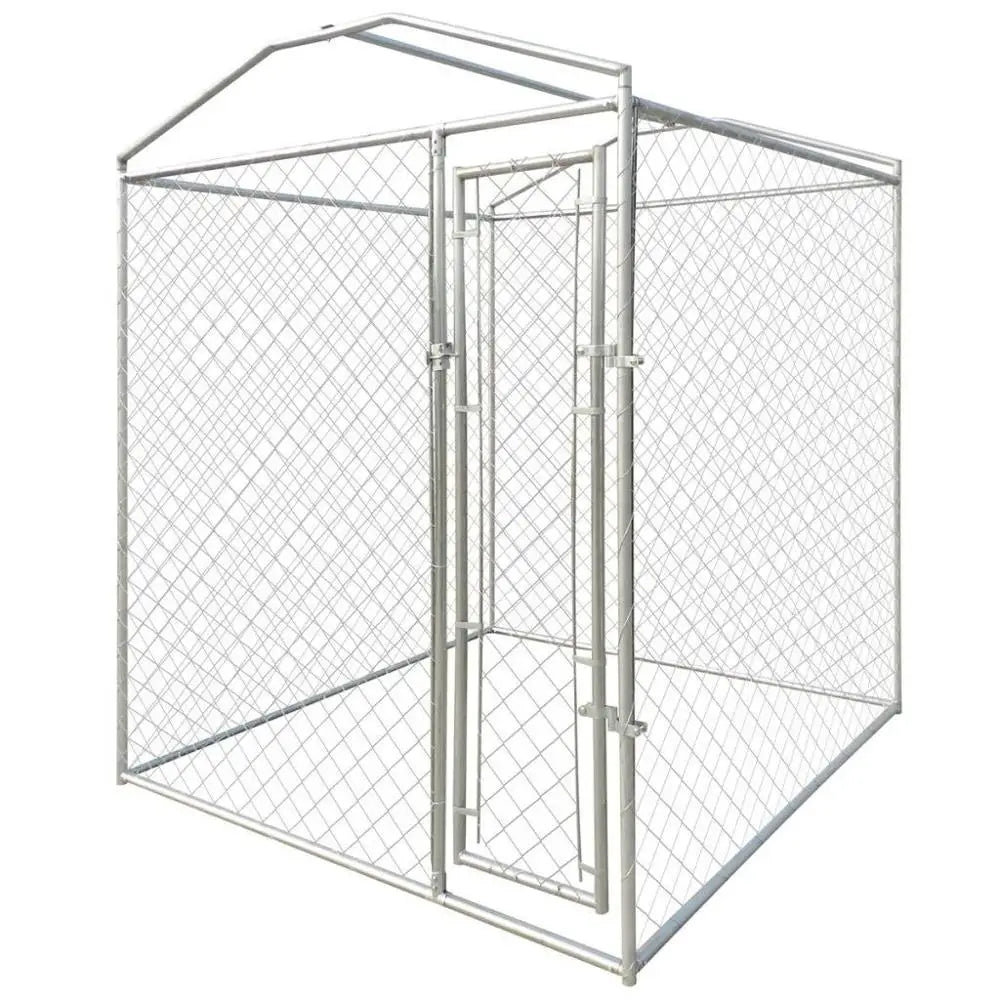 Outdoor Dog Kennel Fence Heavy Duty Large with Canopy Top 6'x6' Galvanized Steel Frame and Mesh Lockable Latch System[US-Stock]