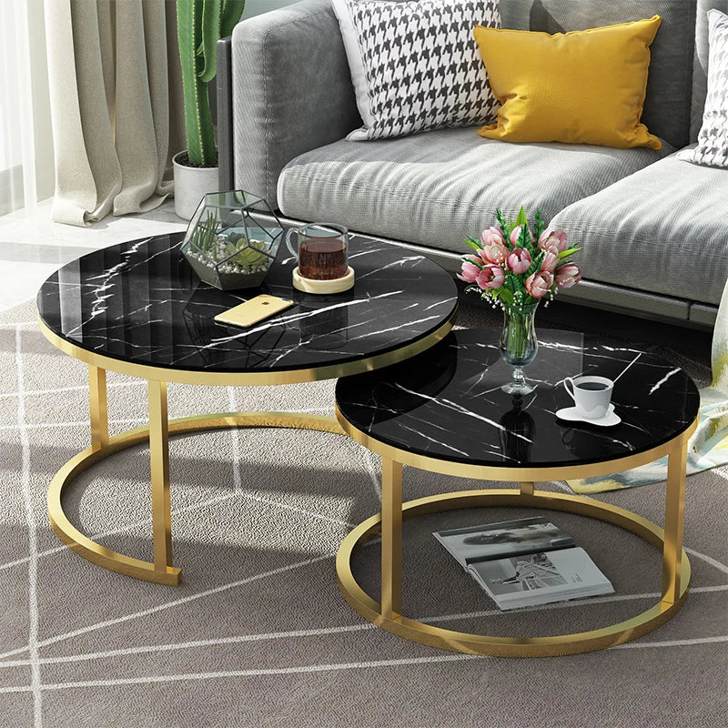 Coffee table home Extendable sofa tables living room furniture  light luxury side tables Nordic round glass end desk combination
