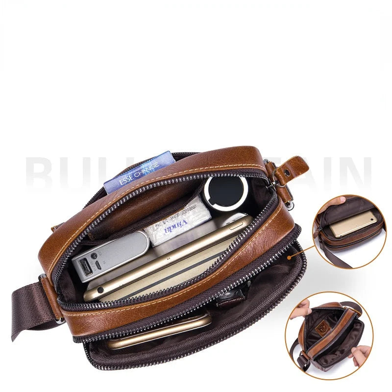BULLCAPTAIN 2023 New Genuine Leather Men's Shoulder bag Cowhide crossbody bags for men Small Casual handbag purse luxury bags