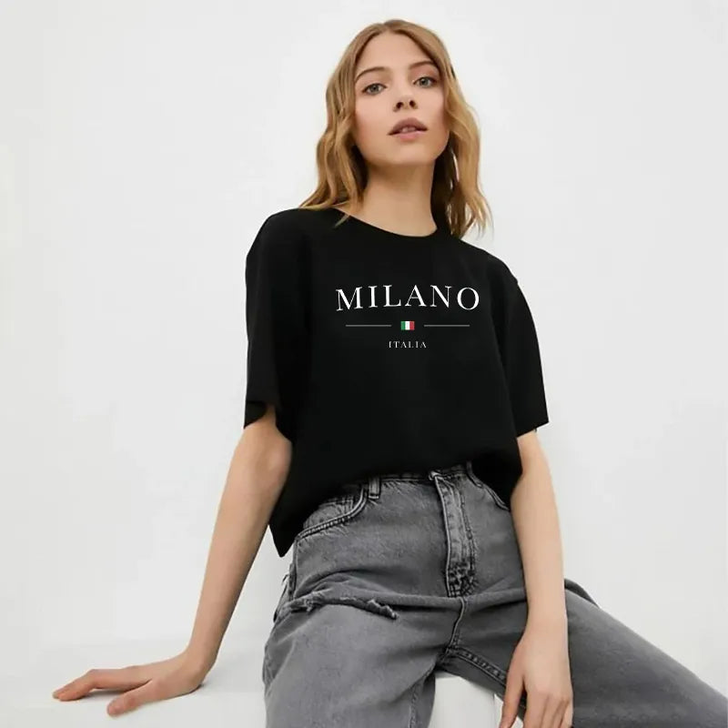 Women's Fashion Summer Cotton Letters Print Y2k T-shirt Casual Short Sleeved Luxury Tees Ladies Loose Pure Soft Tops Clothing