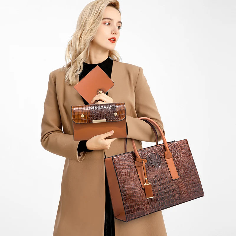 TRAVEASY 2023 New Crocodile Pattern Handbag Women PU Leather Vintage Style Shoulder Bag Large Capacity Laides Hand Bags