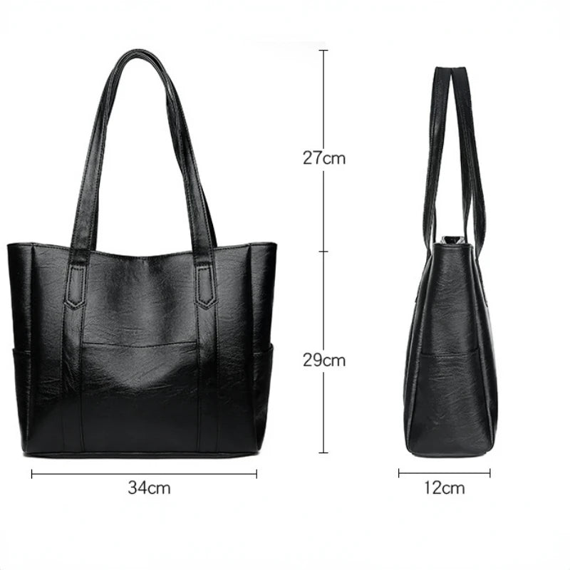 TRAVEASY 2023 Casual PU Leather Large Capacity Top Hand Bags for Women Fashion Zipper Solid Color Vintage Ladies Tote Bag