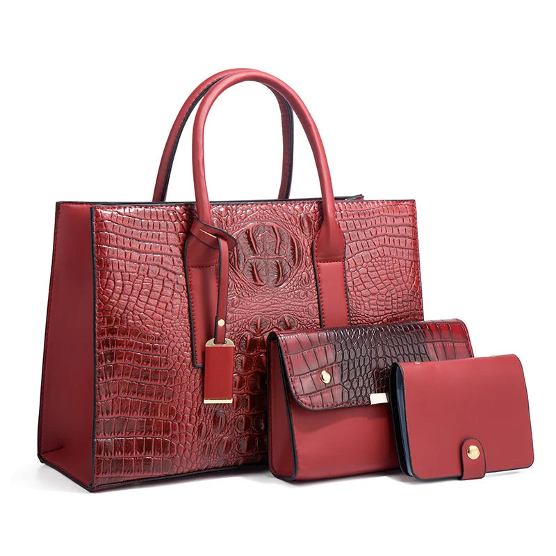 TRAVEASY 2023 New Crocodile Pattern Handbag Women PU Leather Vintage Style Shoulder Bag Large Capacity Laides Hand Bags