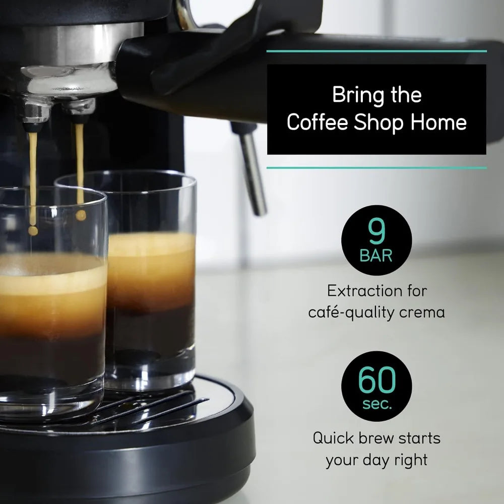 Coffee Espresso Machine, Quick-Brew Espresso Maker with Milk Frother & 1.3 Liter Removable Water Tank