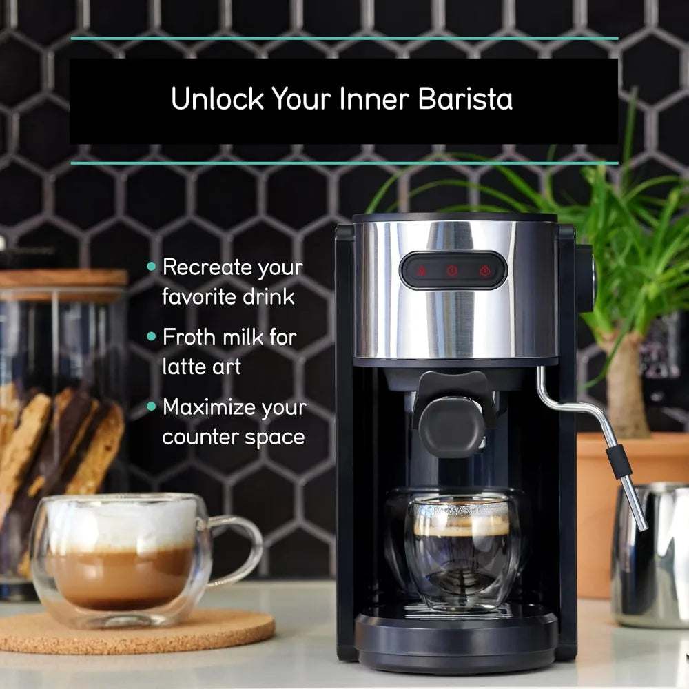 Coffee Espresso Machine, Quick-Brew Espresso Maker with Milk Frother & 1.3 Liter Removable Water Tank