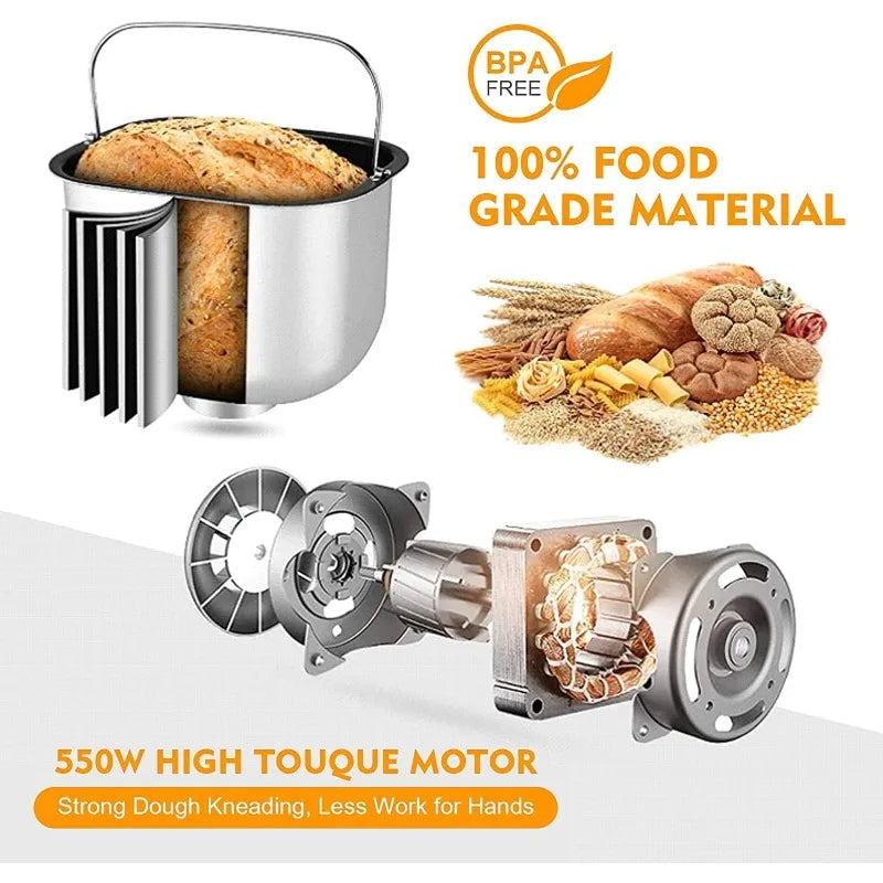 Bread Machine,AUMATE 2LB Bread Maker,with 12 Presets,Gluten-Free Setting,Auto Fruit Nut Dispenser & Nonstick Pan,2 Loaf Sizes