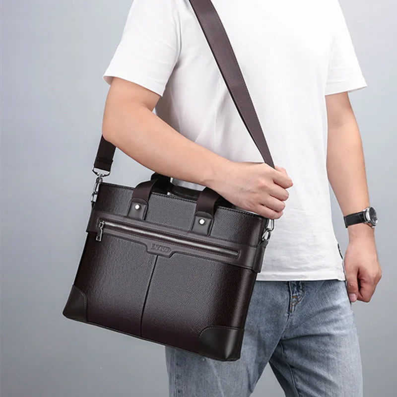 Business Leather Men's Briefcase Fashion Man Handbag Office Male Shoulder Messenger Bag 14" Laptop Bag