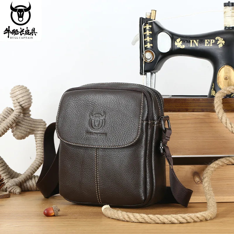 BULLCAPTAIN 2023 New Genuine Leather Men's Shoulder bag Cowhide crossbody bags for men Small Casual handbag purse luxury bags