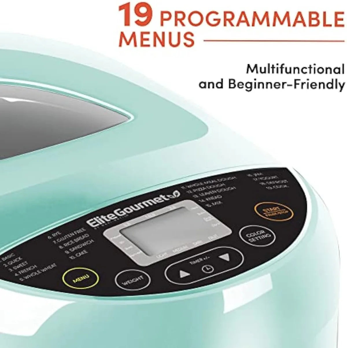 Programmable Bread Maker Machine 3 Loaf Sizes, 19 Menu Functions , 2 Lbs, Mint  | USA | NEW