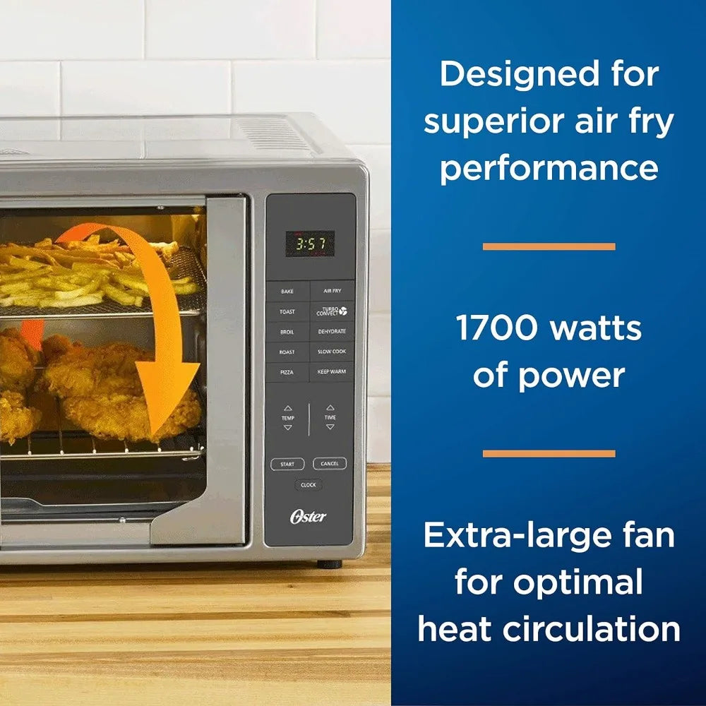 Air Fryer Oven, 10-in-1 Countertop Toaster Oven, XL Fits 2 16" Pizzas, Stainless Steel French Doors