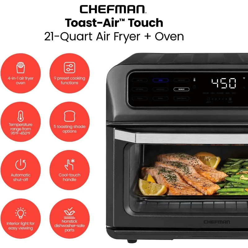 Air Touch Air Fryer Toaster Oven Combo, 4-In-1 Black Convection Oven Countertop, Cook a 10-In Pizza, 4 Slices of Toast, Air Fry