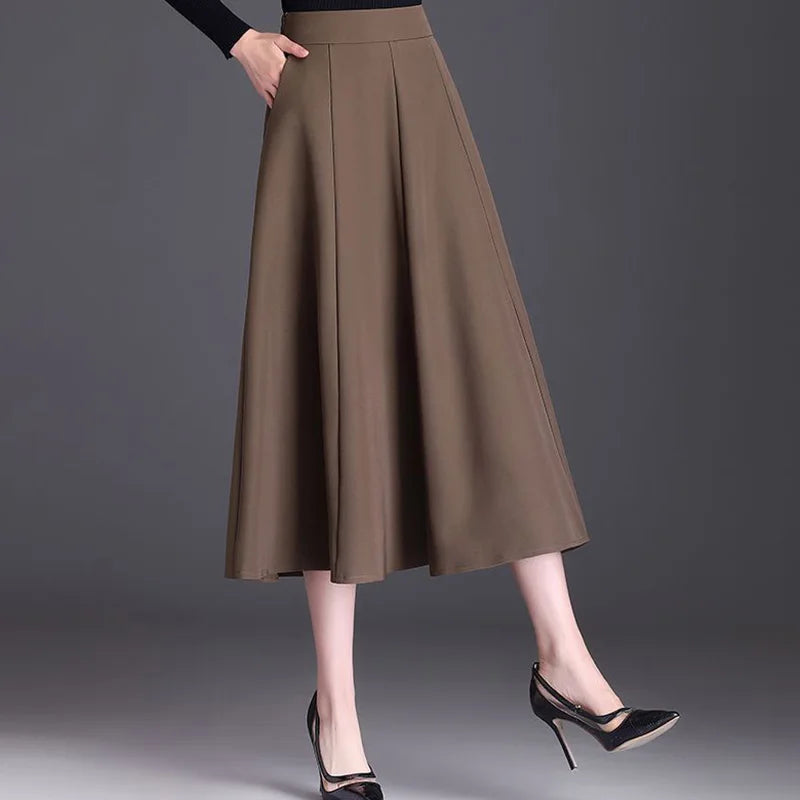 Fashion Loose Spliced Pockets Folds All-match Skirts Women's Clothing 2023 Autumn New Oversized Solid Color Office Lady Skirt