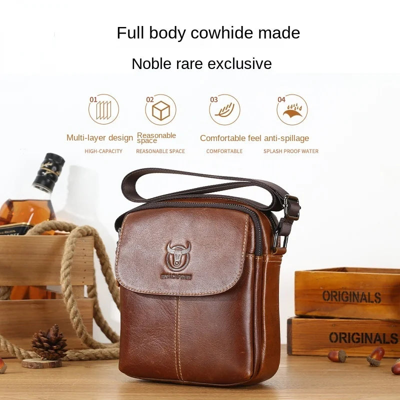 BULLCAPTAIN 2023 New Genuine Leather Men's Shoulder bag Cowhide crossbody bags for men Small Casual handbag purse luxury bags