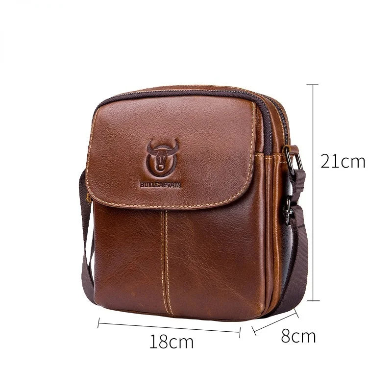 BULLCAPTAIN 2023 New Genuine Leather Men's Shoulder bag Cowhide crossbody bags for men Small Casual handbag purse luxury bags