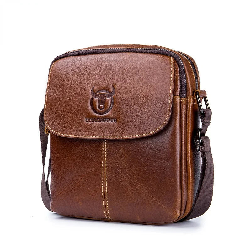 BULLCAPTAIN 2023 New Genuine Leather Men's Shoulder bag Cowhide crossbody bags for men Small Casual handbag purse luxury bags